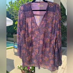 💜 Spell The Gypsy Juniper Blouse top - Size Large, perf cond Gold lurex cute!💜